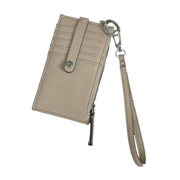 Calvin Klein Pebbled Beige Womens Zip Coin Credit Card ID holder Wristlet Wallet - Picture 1 of 10
